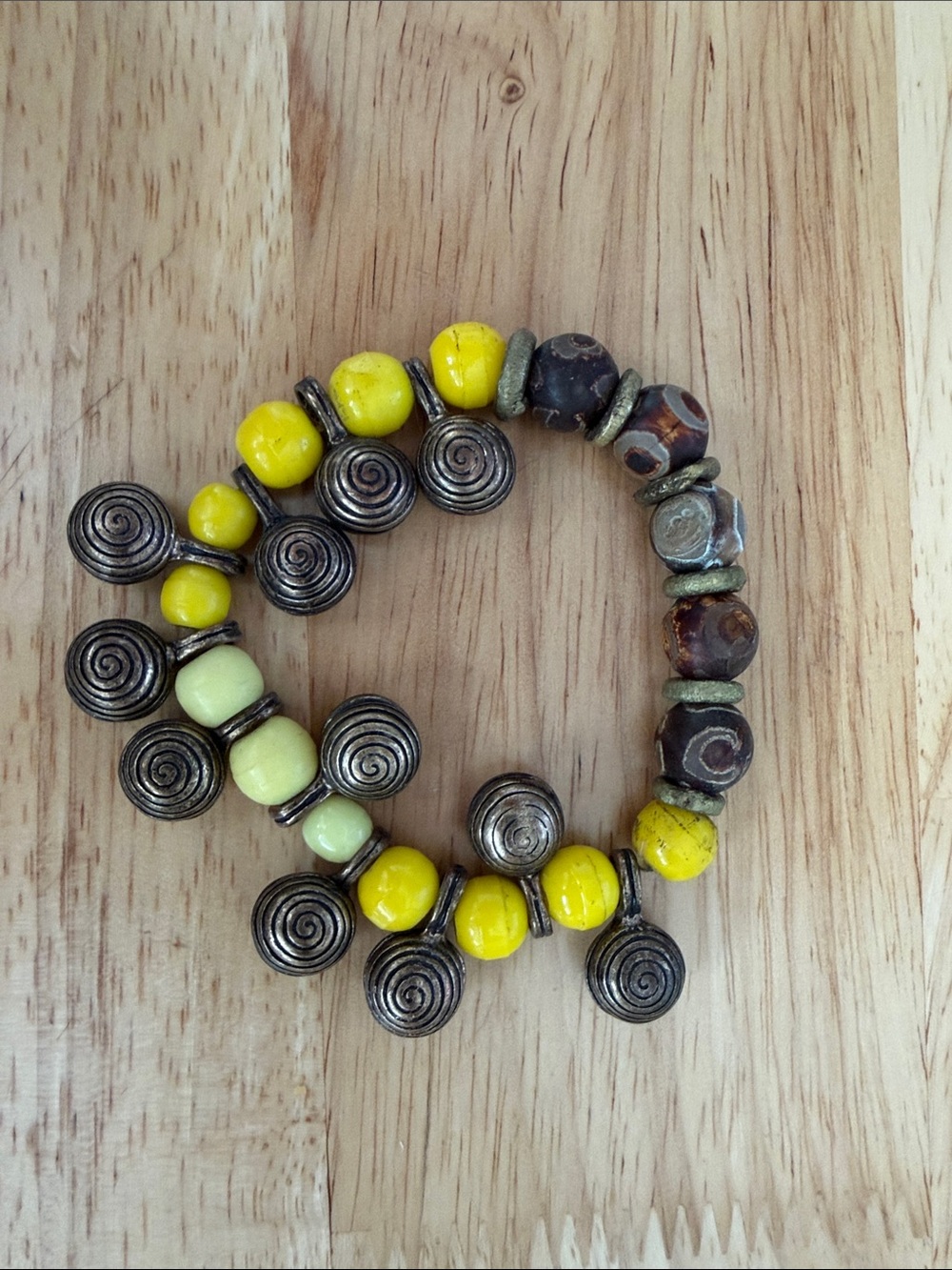 Handmade Yellow Beaded Spiral Charm Bracelet - Unbranded